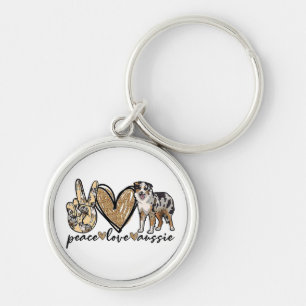 Chaveiro Paz, Amor, Aussie, Cão Pastor Australiano, Animais