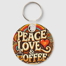 Chaveiro Paz, Amor, & Café Retro Keyring