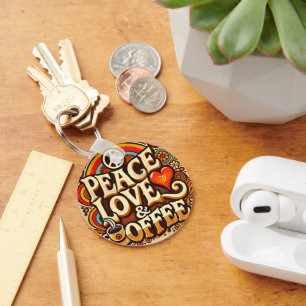 Chaveiro Paz, Amor, & Café Retro Keyring