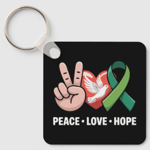 Chaveiro Paz Amor Esperança - Fita Verde de Conscientização