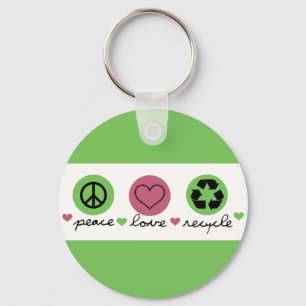 Chaveiro Paz, Amor, Reciclar.