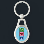 Chaveiro Paz Amor Terapia Física PT<br><div class="desc">Um belo presente fisioterapeuta de Natal com um bonito sinal verde de paz, coração vermelho, e o PT em azul para a fisioterapia. Comprar este presente para o seu fisioterapeuta favorito.</div>
