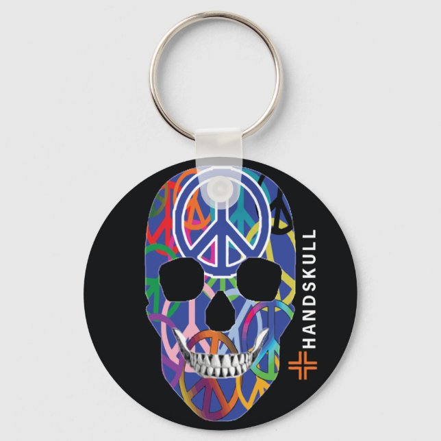 Chaveiro Paz HANDSKULL,Crânio Feliz,Bandeira da Paz (Frente)