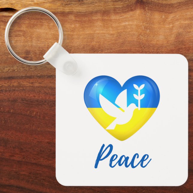 Chaveiro Peace Dove Ucrânia Flag Heart (Frente)