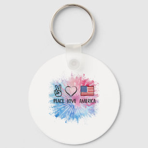 Chaveiro Peace Love America Tie Dye 4 de julho Patriótico F
