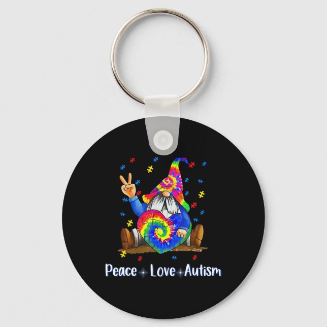 Chaveiro Peace Love Autism Gnome Autism Tie Dye Autism Awar (Frente)
