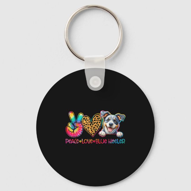 Chaveiro Peace Love Blue Heeler Tie Dye Dog Lover  (Frente)