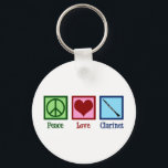 Chaveiro Peace Love Clarinet<br><div class="desc">O presente Clarinet do Peace Love. Um chaveiro de clarinete fofo para orquestra ou banda com um bonito sinal de paz,  coração e instrumento.</div>