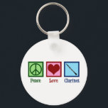 Chaveiro Peace Love Clarinet<br><div class="desc">O presente Clarinet do Peace Love. Um chaveiro de clarinete fofo para orquestra ou banda com um bonito sinal de paz, coração e instrumento.</div>