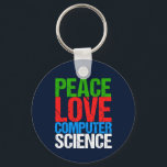 Chaveiro Peace Love Computer Science<br><div class="desc">Presente legal na ciência da computação para um cientista que trabalha com sistemas computacionais e programação. Um belo presente para um programador escrito em texto verde, vermelho, azul e branco grunge.</div>