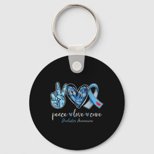 Chaveiro Peace Love Cure Blue Ribbon Diabetes Mon
