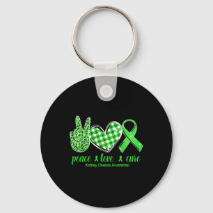 Chaveiro Peace Love Cure Green Ribbon Kidney Disease Awaren