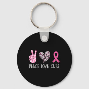 Chaveiro Peace Love Cure Heart Pink Ribbon Breast Cancer Aw