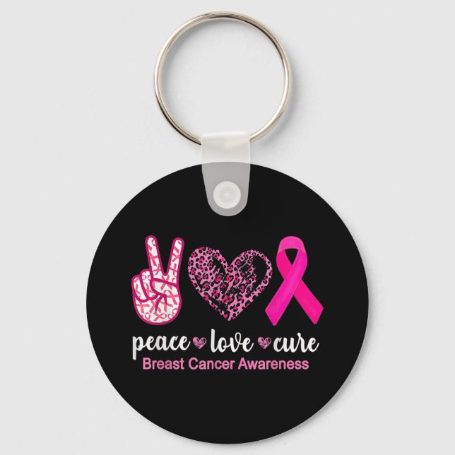 Chaveiro Peace Love Cure Leopard Pink Friso Cancer (Frente)
