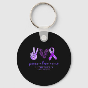 Chaveiro Peace Love Cure Ribbon Lepard Alzheimer Brain Awa