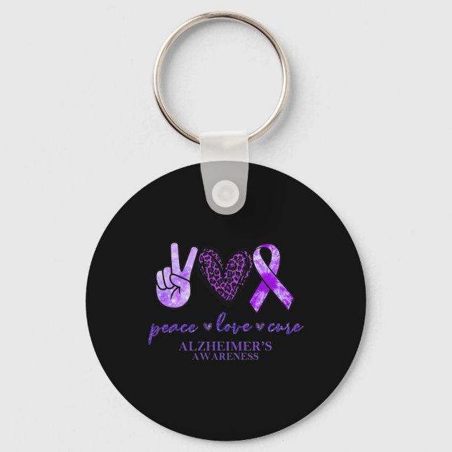 Chaveiro Peace Love Cure Ribbon Lepard Alzheimer Brain Awa (Frente)
