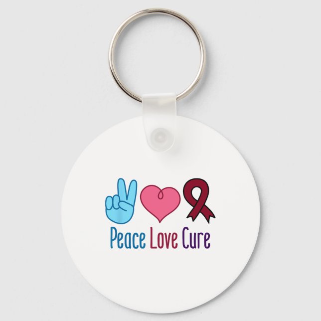 Chaveiro Peace Love Cure Sickle Anemia de Células Falsiform (Frente)
