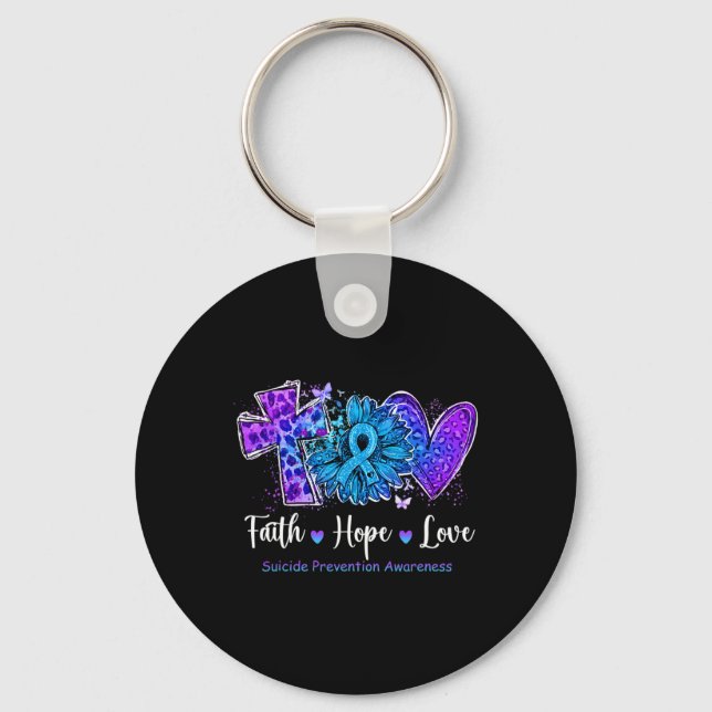 Chaveiro Peace Love Cure Teal E Suicídio De Girassol Roxo (Frente)