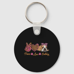 Chaveiro Peace Love English Buldogue Funny Puppy Dog Mãe Mo