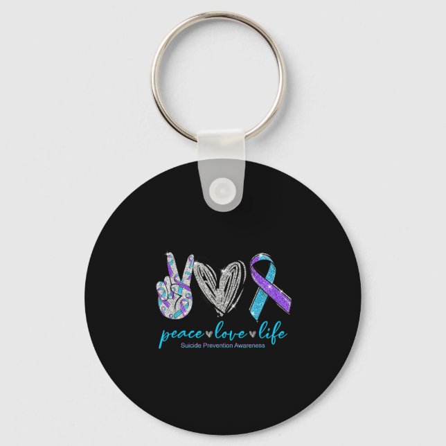 Chaveiro Peace Love Life Suicide Prevention Awareness Heart (Frente)