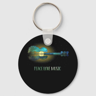 Chaveiro Peace Love Music Guitar Lake Shadow Hippie