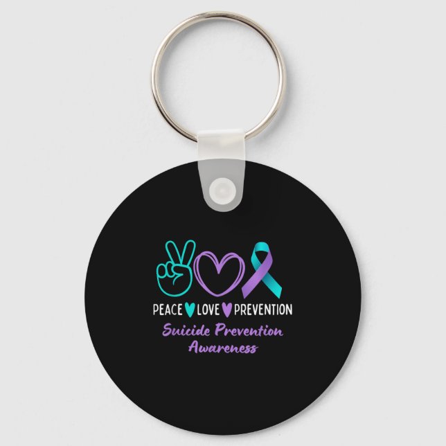 Chaveiro Peace Love Prevention Suicide Awareness Teal Purpl (Frente)
