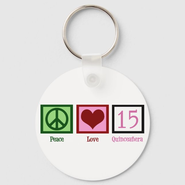 Chaveiro Peace Love Quinceañera (Frente)