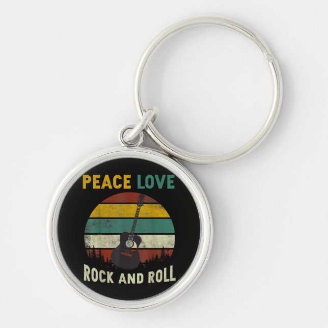 Chaveiro Peace Love & Rock & Roll Guitar Player V (Frente)