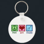 Chaveiro Peace Love Ukulele<br><div class="desc">Peace Love Ukulele. Um presente bonito para jogadores ukuleles, com um legal sinal de paz, coração e instrumento uke.</div>