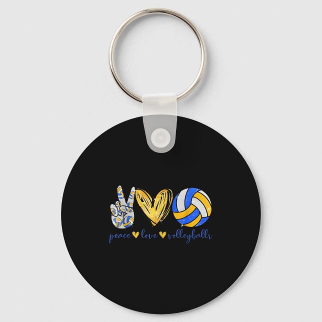 Chaveiro Peace Love Volleyball Retro Art Volleyball Player  (Frente)