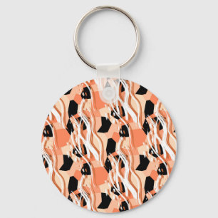 Chaveiro Peach Black White Abstrato Pattern.