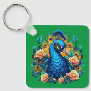 Chaveiro Peacock Com Rosas De Pêssego