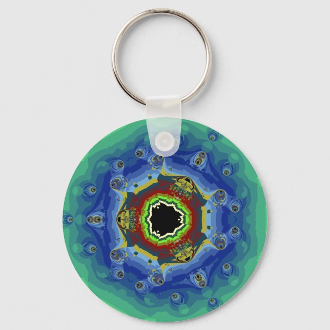 Chaveiro Peacock Fractal Mandala Azul Verde (Frente)