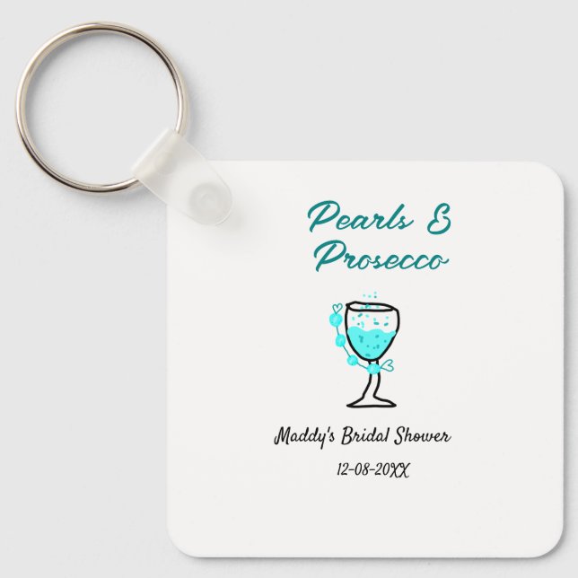 Chaveiro Pearls and prosecco bridal shower blue black name  (Frente)