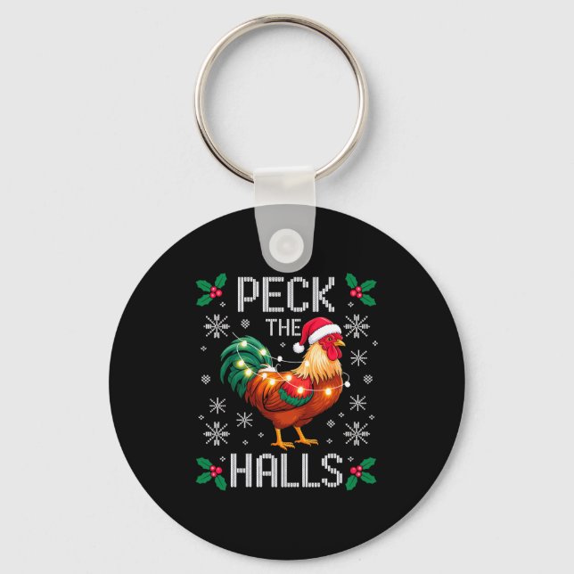 Chaveiro Peck The Halls Chicken Christmas Lights Snowflakes (Frente)