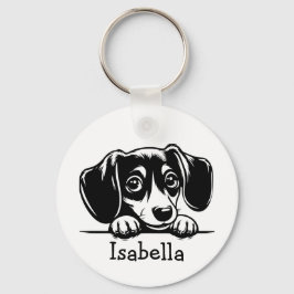 Chaveiro Peeking Dachshund Puppy Personalizado