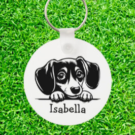 Chaveiro Peeking Dachshund Puppy Personalizado