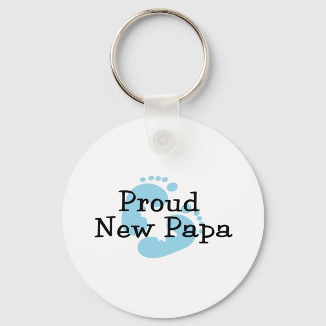 Chaveiro Pegadas do Bebê Menino do Novo Papai Orgulhoso (Frente)