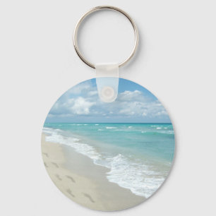 Chaveiro Pegadas em White Sandy Beach, Scenic Aqua Blue