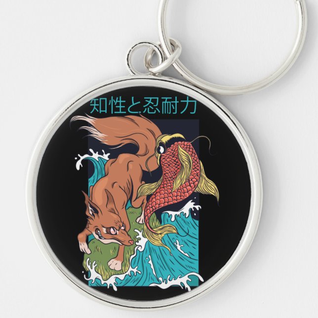 Chaveiro Peixe Koi com Design Japonês de Raposa (Frente)