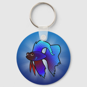 Chaveiro Peixe-Lutador-Siamês Desenhado / Peixe-Lutador