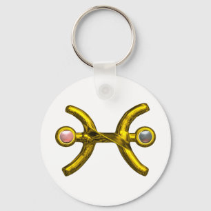Chaveiro PEIXES Dourado Sinal de Aniversário Zodiac,Pérol