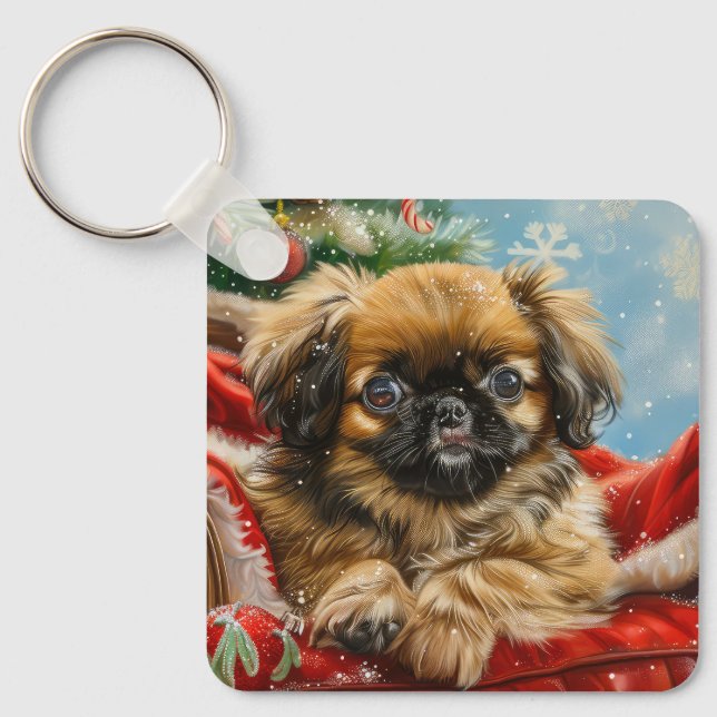Chaveiro Pekingese Cachorro Natal Festivo (Frente)
