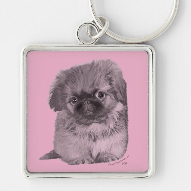 Chaveiro Pekingese Puppy a rosa (Frente)