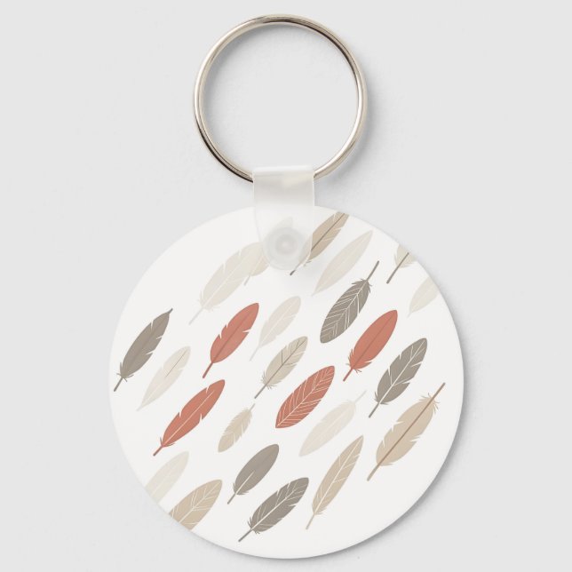 Chaveiro Penas Boho Ferrugem Bege Padrão Diagonal (Frente)