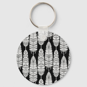 Chaveiro Penas boho: padrão preto e branco