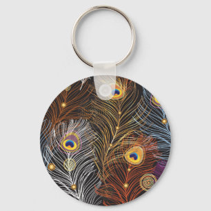 Chaveiro Penas de pavão de ouro: padrão escuro.