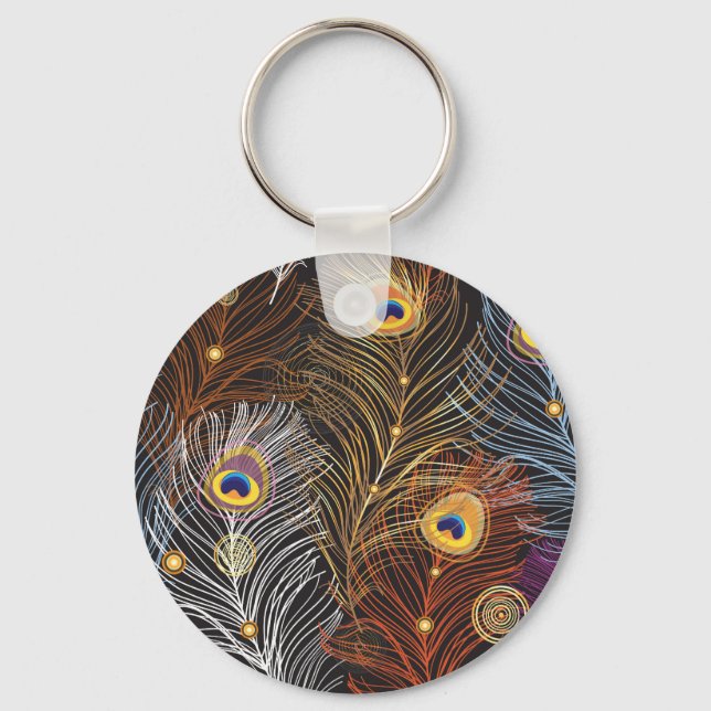 Chaveiro Penas de pavão de ouro: padrão escuro. (Frente)