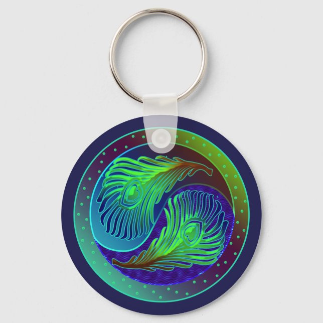 Chaveiro Penas de Peacock 1 Yin Yang (Frente)