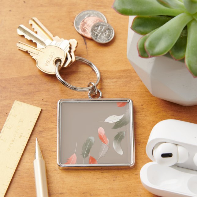 Chaveiro Penas Flutuantes Grandes Quadrado Premium (Mesa)